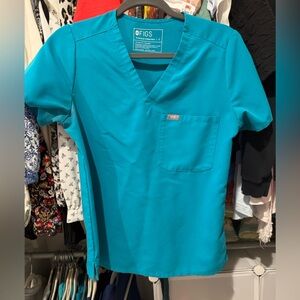 Figs teal one pocket scrub top